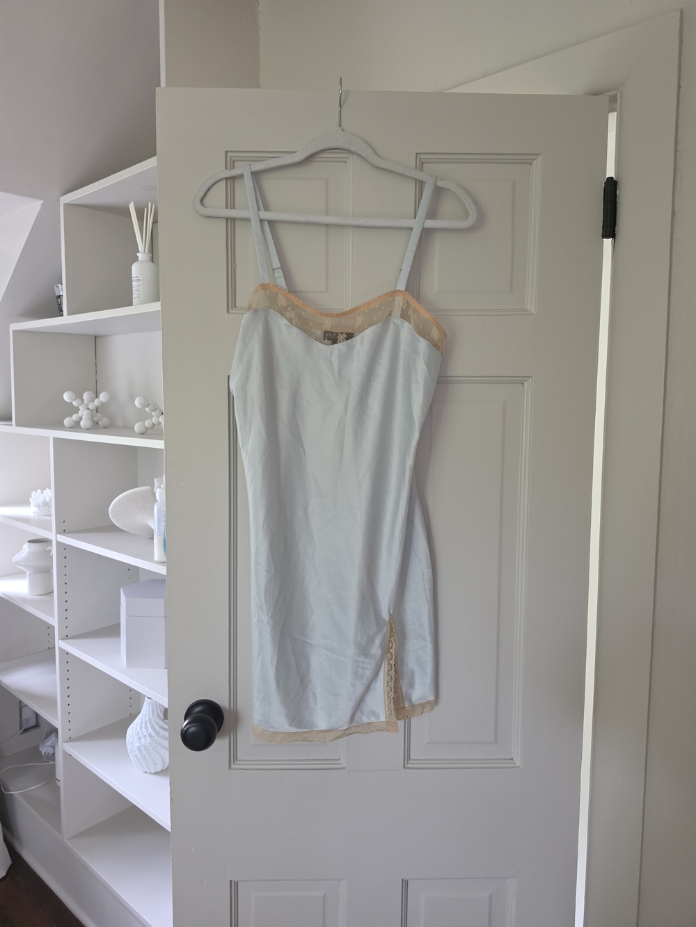 Women’s Light Blue Slip with Beige Lace Trim